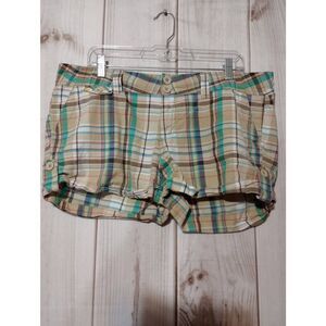 Arizona Shorts Ladies 17 Tan‎ Green Plaid Y2K